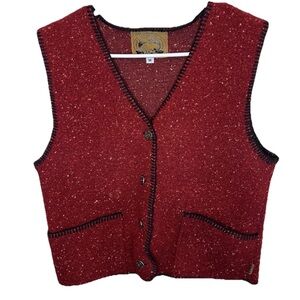 ALPS Sweater Vest Women’s M Silver Buttons Red Embroidered Western Retro USA VTG
